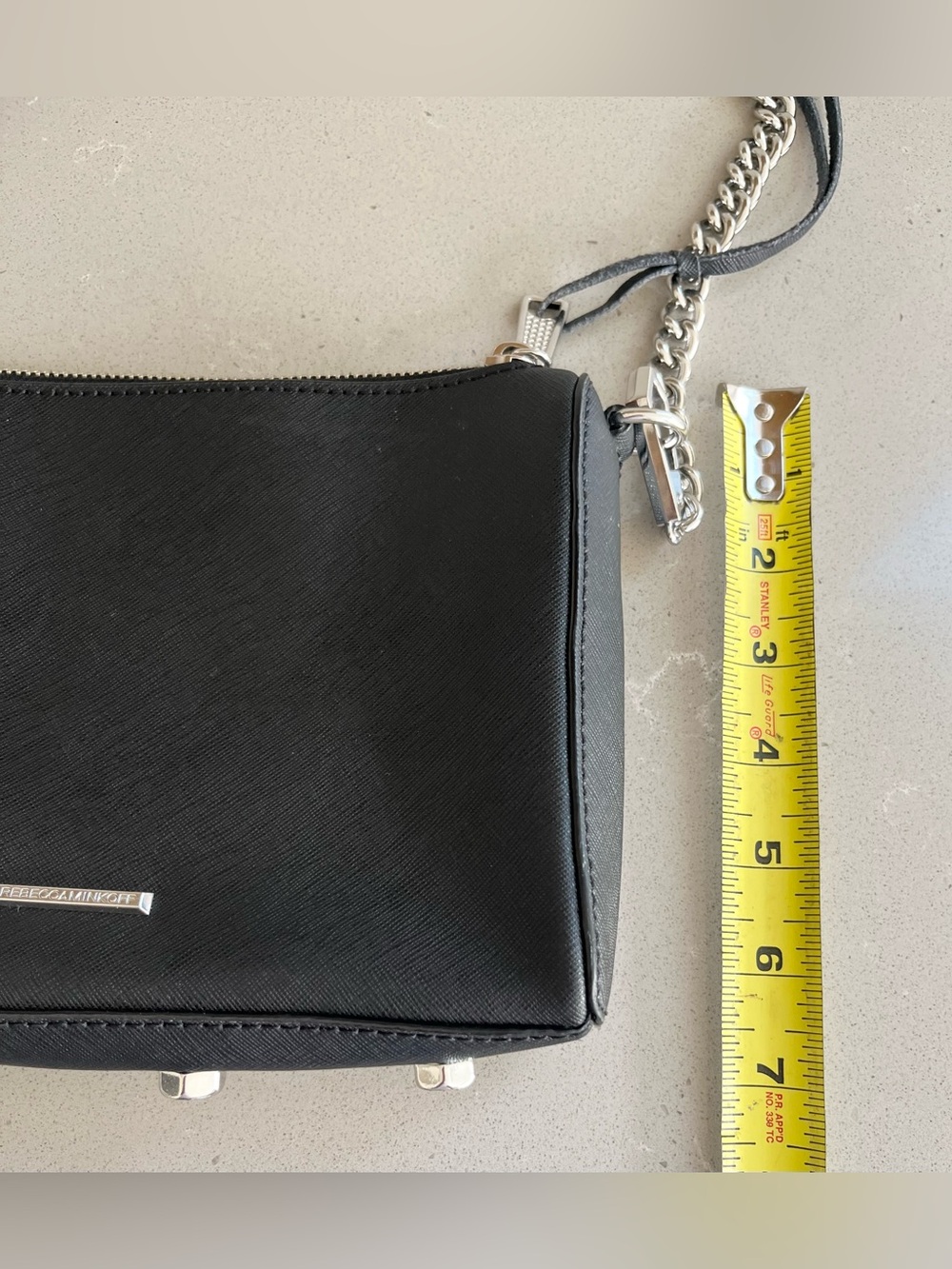 Rebecca Minkoff Avery Black Saffiano Leather Crossbody Bag Silver Hardware Chain - Picture 9 of 11